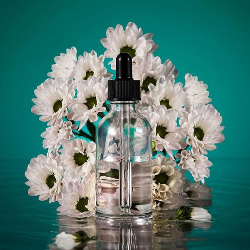 Claplante 48 pack 2oz Small Clear Glass Bottles with Lids and Black Glass Dropper& 2 Stainless Steel Funnels, 2oz Glass Dropper Bottles, Boston Round Sample Bottles for Oils, Mini Travel Bottles in Saudi Arabia