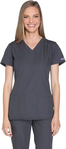 V-Neck Womens Scrubs Top Workwear Originals with Rib-Knit Back Panels WW645, S, Pewter in Kuwait