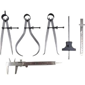 Taytools 6 Piece Measuring Set/Kit with 6" Spring Dividers, Inside & Outside Calipers, Depth Gauge, Pocket Ruler, Vernier Caliper 113500 in Kuwait