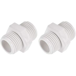 uxcell Pipe Fitting, G1 Male Thread, Hex Nipple Tube Adaptor Connector Hose Connector, for Water Tanks, PVC Plastic, White, Pack of 2