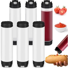 Sabary 6 Pcs 16 oz Inverted Plastic Squeeze Bottles Refillable Tip Large Valve Dispenser Condiment Squeeze Bottle for Sauces Ketchup Sour Cream Self Sealing Dispenser for Restaurants Catering Kitchen