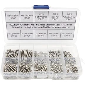 HVAZI Metric M2.5 Stainless Steel Socket Head Cap Screws/Hex Nuts/Nylon Lock nut/Flat Washer Assortment Kit in Kuwait