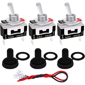 TWTADE 3 قطع مؤقتة شديدة التحمل مفتاح تبديل 2 دبوس 2 موضع (تشغيل)/إيقاف 16(10) مفتاح قارب معدني بطرف مجرف 250VAC مع غطاء حذاء مقاوم للماء + أسلاك طرفية 6.3 مم KL-B112 in Kuwait