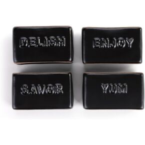 DEMDACO Gather Round Delish Enjoy Savor Yum Classy Black 2 x 1.5 Stoneware Napkin Rings, Set of 4 in Saudi Arabia