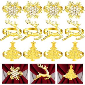 مجموعة حلقات مناديل عيد الميلاد من FEPITO 12 قطعة، حلقات منديل أشجار عيد الميلاد، حلقات منديل الأيائل، حاملات مناديل ندفة الثلج لتزيين طاولة العشاء في عطلة الشتاء، لوازم حفلات عيد الميلاد in Kuwait