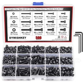 DYWISHKEY 500 Pieces M3 M4 M5, 12.9 Grade Alloy Steel Hex Socket Head Cap Bolts Nuts Assortment Kit with Hex Wrenches in Saudi Arabia