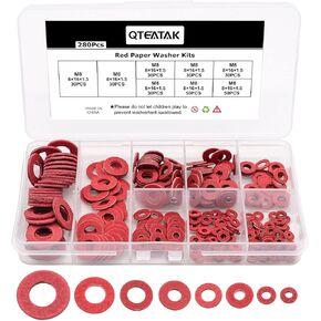 QTEATAK 8 حجم M2 M2.5 M3 M4 M5 M6 M8 الأحمر الصلب ورقة الألياف شقة العزل غسالات مجموعة متنوعة مع صندوق (280 قطعة) in Saudi Arabia