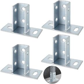Homaisson 4Pcs Post Bases, 4 Slotted Hole Strut Channel Post Brackets, Galvanized Steel Floor Mounting Systems, Heavy Duty Fence Ground Mounting Brackets, Universal Bracket Pile Bases