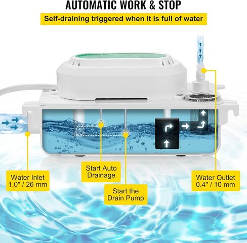 VEVOR Condensate Pump, 6.6 ft/2 m Lift, 110V Removal Drain Pump with 0.63 Qt/0.6 L Water Tank, 5W Automatic Condensation Pump with 100 L/H Flow, for Commercial Ice Makers of Different Types in Kuwait