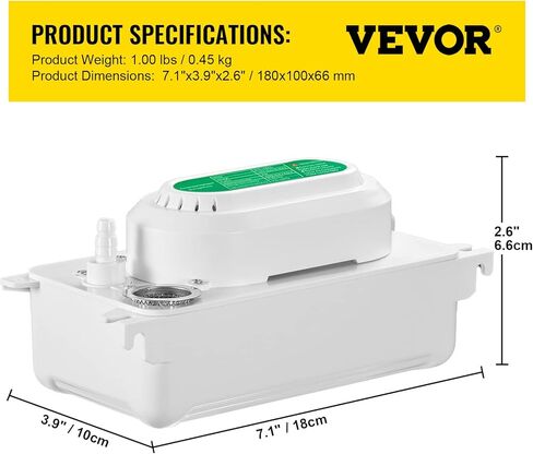 VEVOR Condensate Pump, 6.6 ft/2 m Lift, 110V Removal Drain Pump with 0.63 Qt/0.6 L Water Tank, 5W Automatic Condensation Pump with 100 L/H Flow, for Commercial Ice Makers of Different Types in Kuwait