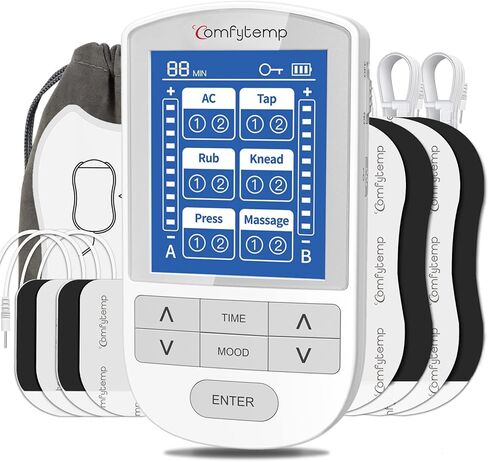 وحدة تحفيز العضلات Comfytemp TENS، آلة TENS مزدوجة القنوات لإدارة الألم، مدلك نبض إلكتروني للظهر والرقبة وعرق النسا وتخفيف آلام الكتف، 12 وضعًا، 8 وسادات كهربائية in Saudi Arabia