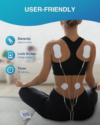 وحدة تحفيز العضلات Comfytemp TENS، آلة TENS مزدوجة القنوات لإدارة الألم، مدلك نبض إلكتروني للظهر والرقبة وعرق النسا وتخفيف آلام الكتف، 12 وضعًا، 8 وسادات كهربائية in Saudi Arabia