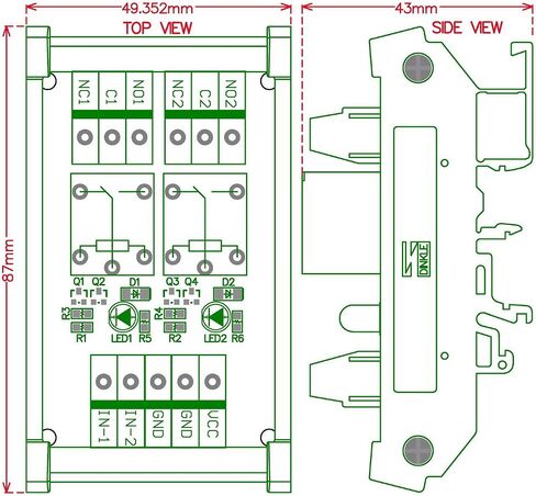 Electronics-Salon DIN Rail Mount 2 SPDT 10Amp Power Relay Interface Module, DC 5V Version. in Saudi Arabia