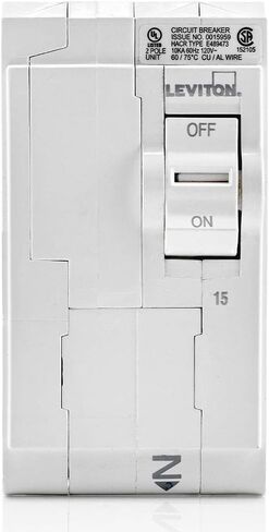 Leviton LB215 15A قاطع دائرة فرعي قياسي ثنائي القطب، مغناطيسي هيدروليكي، 120/240 فولت تيار متردد، أبيض in Kuwait