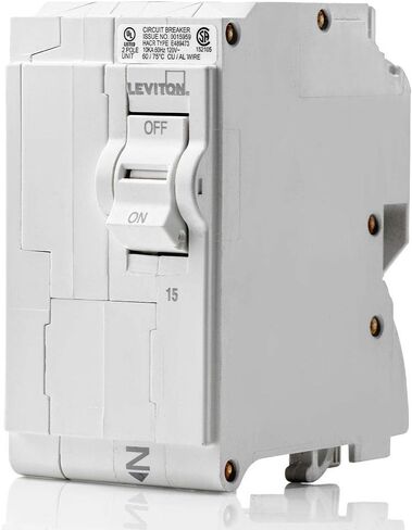 Leviton LB215 15A قاطع دائرة فرعي قياسي ثنائي القطب، مغناطيسي هيدروليكي، 120/240 فولت تيار متردد، أبيض in Kuwait