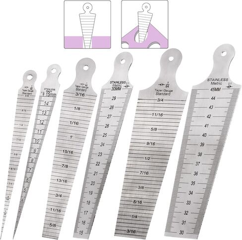 Swpeet 3 عبوات من الفولاذ المقاوم للصدأ 5/8 بوصة 5/6 بوصة 9/5 بوصة - 15 مم 30 مم 45 مم مجموعة متنوعة من المقاسات المستدقة، مقياس لحام مستدق، أداة فحص ثقب مسطرة اللحام المستدقة in Kuwait