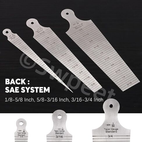 Swpeet 3 عبوات من الفولاذ المقاوم للصدأ 5/8 بوصة 5/6 بوصة 9/5 بوصة - 15 مم 30 مم 45 مم مجموعة متنوعة من المقاسات المستدقة، مقياس لحام مستدق، أداة فحص ثقب مسطرة اللحام المستدقة in Kuwait