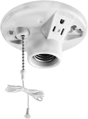 Leviton 9726-C One-Piece Glazed Porcelain Outlet Box Mount, Incandescent Lampholder, Pull Chain, Top Wired, White in Saudi Arabia