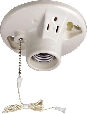 Leviton 9726-C One-Piece Glazed Porcelain Outlet Box Mount, Incandescent Lampholder, Pull Chain, Top Wired, White in Saudi Arabia