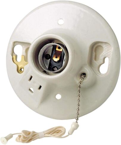 Leviton 9726-C One-Piece Glazed Porcelain Outlet Box Mount, Incandescent Lampholder, Pull Chain, Top Wired, White in Saudi Arabia