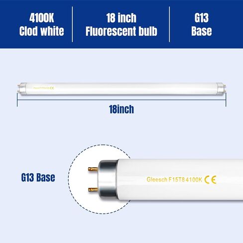 15W 18" T8 Fluorescent Linear Tube Bulb F15T8/CW Cool White Light 4100K Medium Bi-Pin G13 Base 4 Pack in Kuwait