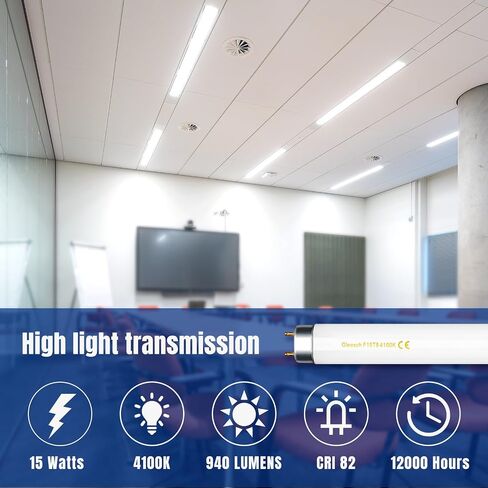 15W 18" T8 Fluorescent Linear Tube Bulb F15T8/CW Cool White Light 4100K Medium Bi-Pin G13 Base 4 Pack in Kuwait