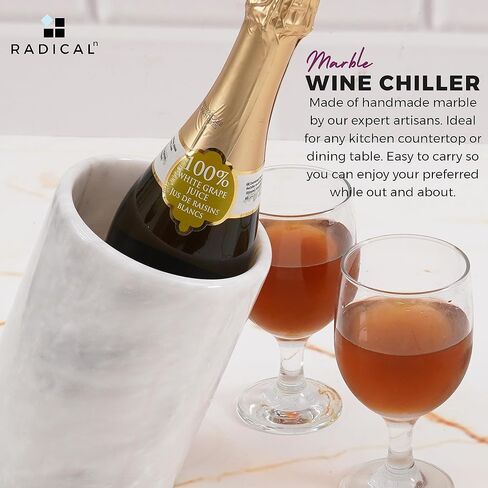 Radicaln Marble Wine Cooler White 5"x8.5" Inch Handmade Bar Accessories Wine Chiller - Ideal Housewarming Gift & Utensil Holder For Countertop - Portable Bar Beverage Cooler For Champagne Wall in Saudi Arabia
