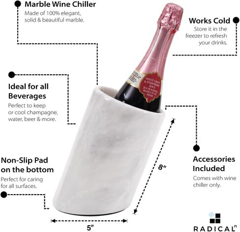 Radicaln Marble Wine Cooler White 5"x8.5" Inch Handmade Bar Accessories Wine Chiller - Ideal Housewarming Gift & Utensil Holder For Countertop - Portable Bar Beverage Cooler For Champagne Wall in Saudi Arabia