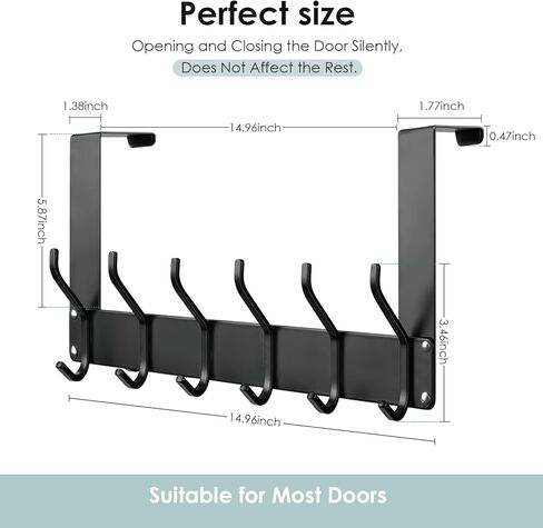 زي ان بين علاقة باب تعلق على الباب مع 12 خطاف معطف لحقيبة المناشف والقبعة والروب والملابس، منظم للحمام فوق الباب رف منشفة للمطبخ وغرفة المعيشة (اسود) in Kuwait