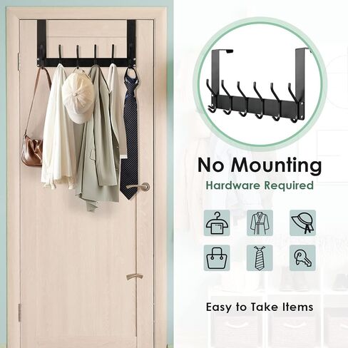 زي ان بين علاقة باب تعلق على الباب مع 12 خطاف معطف لحقيبة المناشف والقبعة والروب والملابس، منظم للحمام فوق الباب رف منشفة للمطبخ وغرفة المعيشة (اسود) in Kuwait