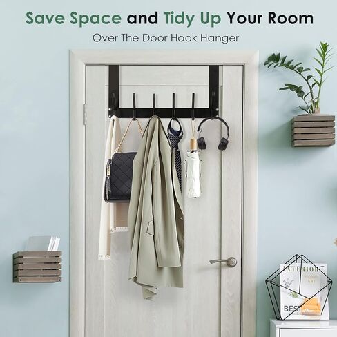 زي ان بين علاقة باب تعلق على الباب مع 12 خطاف معطف لحقيبة المناشف والقبعة والروب والملابس، منظم للحمام فوق الباب رف منشفة للمطبخ وغرفة المعيشة (اسود) in Kuwait