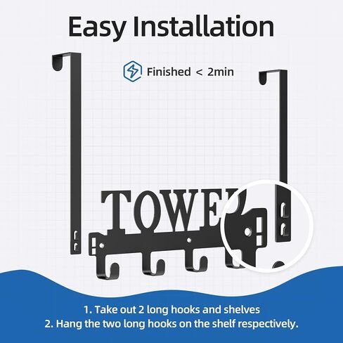الكنغر المتسلق فوق خطافات الباب، رفوف المناشف للباب، خطافات شماعات فوق الباب مع 5 خطافات، حامل شماعة مناشف معدنية للباب وغرفة النوم والمطبخ وحمام السباحة والشاطئ، أسود in Kuwait