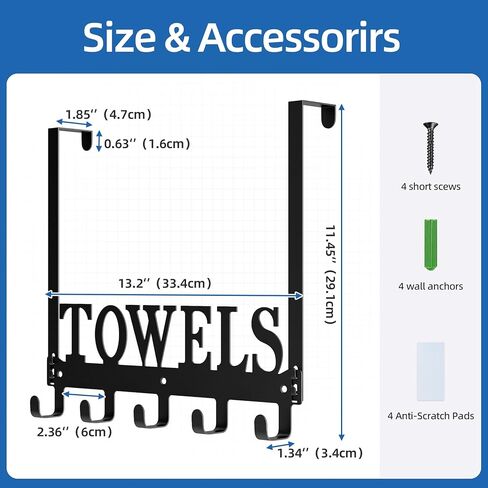 الكنغر المتسلق فوق خطافات الباب، رفوف المناشف للباب، خطافات شماعات فوق الباب مع 5 خطافات، حامل شماعة مناشف معدنية للباب وغرفة النوم والمطبخ وحمام السباحة والشاطئ، أسود in Kuwait