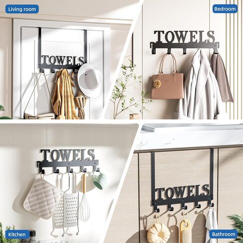 الكنغر المتسلق فوق خطافات الباب، رفوف المناشف للباب، خطافات شماعات فوق الباب مع 5 خطافات، حامل شماعة مناشف معدنية للباب وغرفة النوم والمطبخ وحمام السباحة والشاطئ، أسود in Kuwait