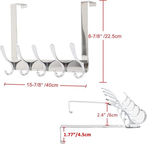 خطاف SKOLOO فوق الباب - 5 خطافات، شماعة خطاف فوق الباب لتعليق الملابس/المناشف/المعاطف/حقيبة الظهر/القبعة، رف معطف فوق الباب (فضي) in Kuwait