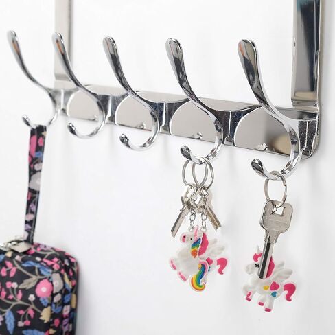 خطاف SKOLOO فوق الباب - 5 خطافات، شماعة خطاف فوق الباب لتعليق الملابس/المناشف/المعاطف/حقيبة الظهر/القبعة، رف معطف فوق الباب (فضي) in Kuwait