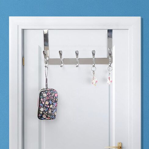 خطاف SKOLOO فوق الباب - 5 خطافات، شماعة خطاف فوق الباب لتعليق الملابس/المناشف/المعاطف/حقيبة الظهر/القبعة، رف معطف فوق الباب (فضي) in Kuwait