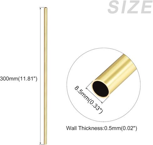 METALLIXITY Brass Tube (8.5mm OD x 0.5mm Wall T x 300mm L) 2Pcs, Straight Tubing - for Home Furnishing, Machinery, DIY Handicraft in Kuwait