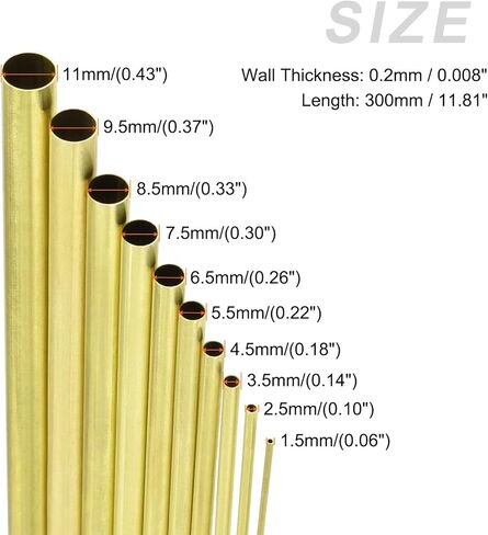 أنبوب نحاسي من METALLIXITY (1.5 مم - 11 مم OD × 0.2 مم طول الجدار × 300 مم طول) عبوة من 10 قطع، أنابيب مستقيمة - للأثاث المنزلي، والآلات، والحرف اليدوية اليدوية in Kuwait