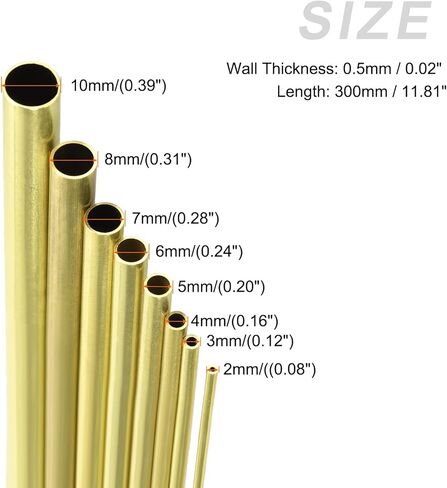أنبوب نحاسي METALLIXITY (2 مم - 10 مم OD × 0.5 مم جدار T × 300 مم طول) حزمة من 8، أنابيب مستقيمة - للتأثيث المنزلي، والآلات، والحرف اليدوية اليدوية in Kuwait