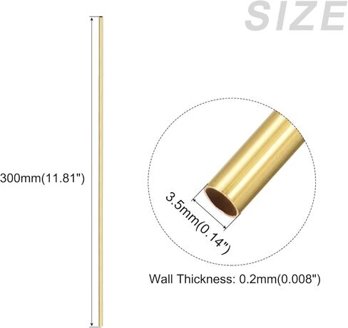 أنبوب نحاسي من ميتاليكسيتي (3.5 مم OD × 0.2 مم طول الجدار × 300 مم طول) قطعتان، أنابيب مستقيمة - للتأثيث المنزلي، والآلات، والحرف اليدوية اليدوية in Kuwait
