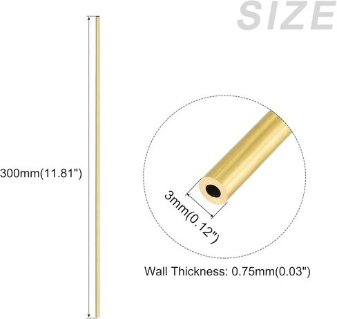 METALLIXITY Brass Tube (3mm OD x 0.75mm Wall T x 300mm L) 2Pcs, Straight Tubing - for Home Furnishing, Machinery, DIY Handicraft in Kuwait