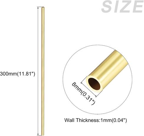 METALLIXITY Brass Tube (8mm OD x 1mm Wall T x 300mm L) 2Pcs, Straight Tubing - for Home Furnishing, Machinery, DIY Handicraft in Saudi Arabia