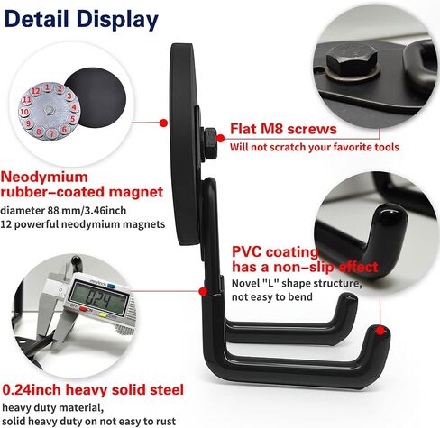 Magnetic Hooks Heavy Duty 2 Pack, Strong Magnet Hooks for Hanging Heavy Duty, Magnetic Garage Tool Hook with Black Non-Slip Rubber Coating for Indoor & Outdoor Hanging (Black) in Kuwait