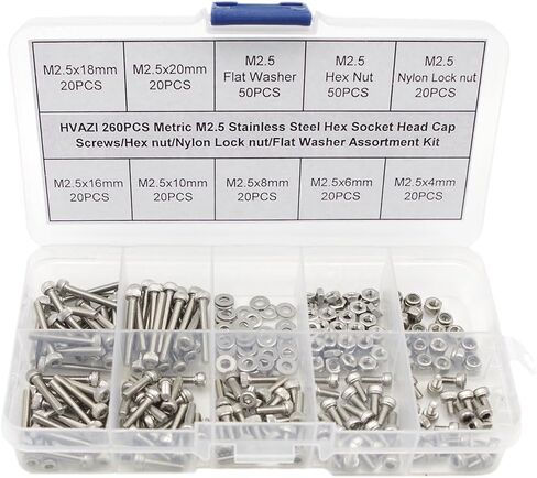HVAZI Metric M2.5 Stainless Steel Socket Head Cap Screws/Hex Nuts/Nylon Lock nut/Flat Washer Assortment Kit in Kuwait