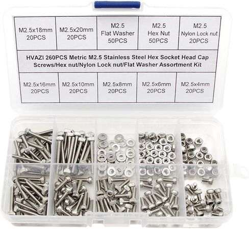 HVAZI Metric M2.5 Stainless Steel Socket Head Cap Screws/Hex Nuts/Nylon Lock nut/Flat Washer Assortment Kit in Kuwait