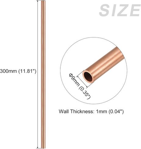 أنبوب نحاسي METALLIXITY (9 مم OD × 1 مم جدار T × 300 مم طول) قطعتان، أنابيب مستقيمة - للتأثيث المنزلي، والآلات، والحرف اليدوية اليدوية in Kuwait