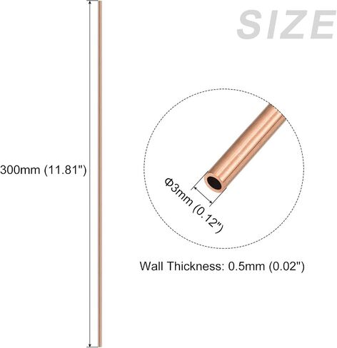 أنبوب نحاسي METALLIXITY (3 مم OD × 0.5 مم جدار T × 300 مم طول)، أنابيب مستقيمة - للتأثيث المنزلي، والآلات، والحرف اليدوية اليدوية in Saudi Arabia