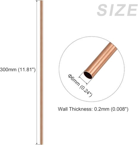 METALLIXITY Copper Tube (6mm OD x 0.2mm Wall T x 300mm L) 2Pcs, Straight Tubing - for Home Furnishing, Machinery, DIY Handicraft in Kuwait