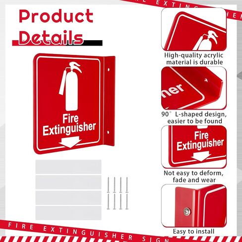 Barydat 4 Pcs Fire Extinguisher Signs with Pre Drilled Mounting Holes Fire Extinguisher with Down Arrow Industrial Warning Signs with Screws and Adhesive Tapes for Home Office Business Supplies in Saudi Arabia